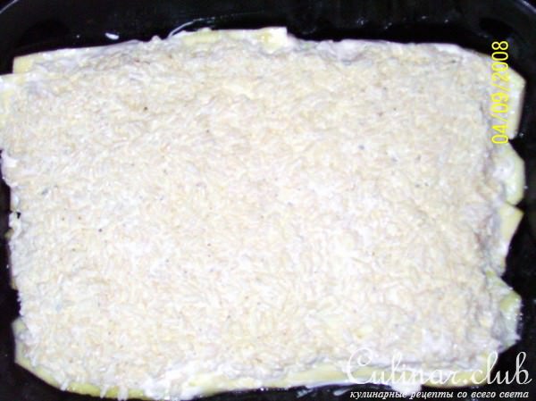 Запеканка со свиным языком, кабачком и рисом