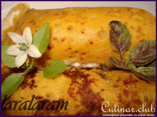 Блины тыквенные заварные с куриным фаршем "Солнечные"