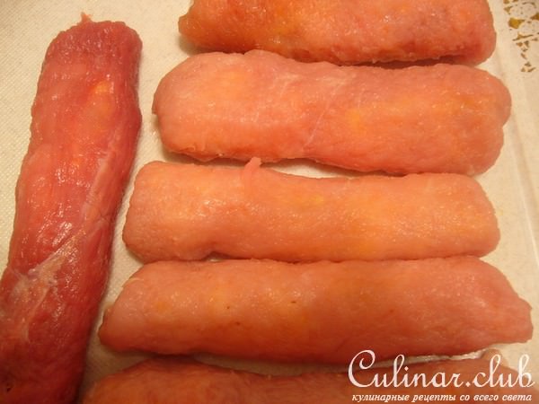 Роллы из свинины с виноградом и апельсином