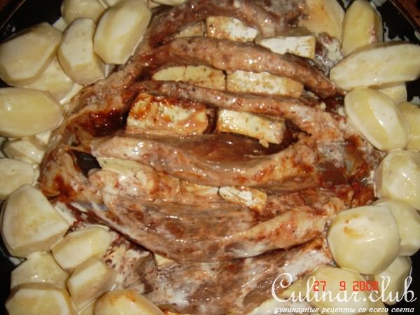 Мясная гармошка с сыром и картошкой,с кокосовым молоком