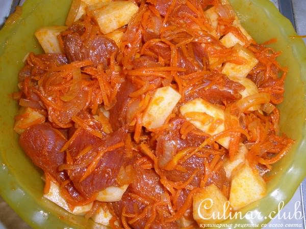 Мясо с картофелем в маринаде