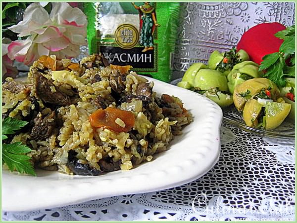 Рис "Жасмин" с лесными шампиньонами и говядиной