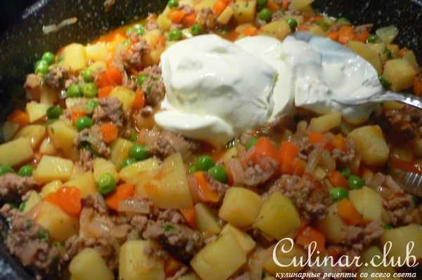Тушёная картошка с луком и фаршем( Geschmortes Zwiebelhackfleisch )