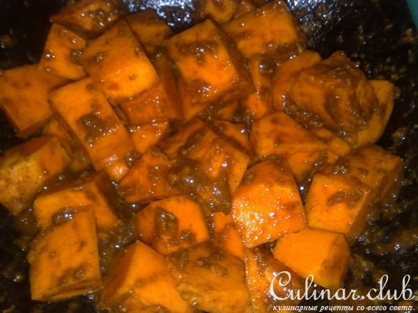 Тыквенные кусочки в кляре с миндальной глазурью