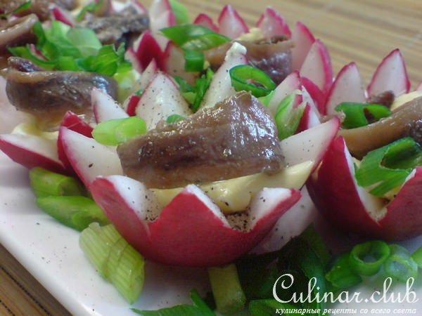 Редис /помидоры с анчоусами,как холодная закуска