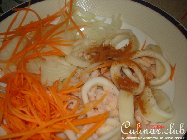 закуска "Хе " с морепродуктами и морковью