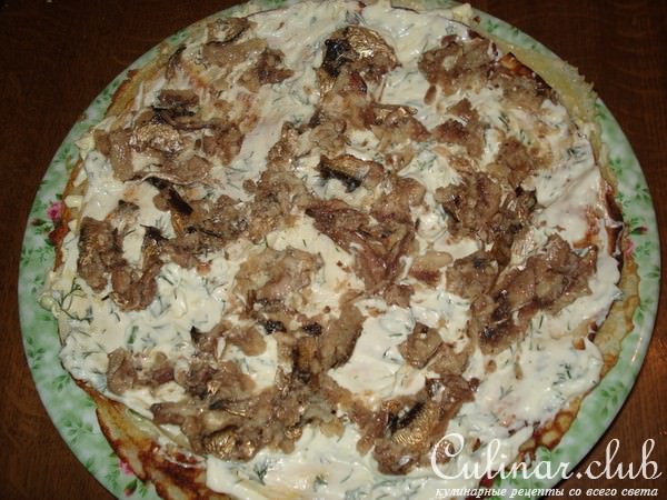 блинный торт со шпротами