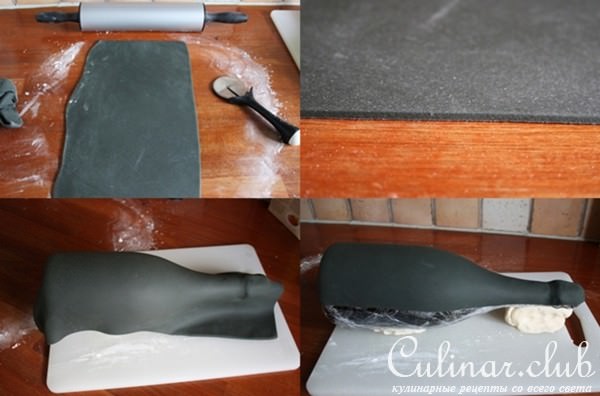 Бутылка шампанского из мастики,лёд из изомальт и что из этого получилось!