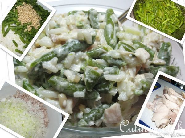 Салат из курицы, зеленой фасоли и риса
