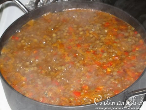 Чечевичный густой суп с овощами, лимонным соком и чесноком