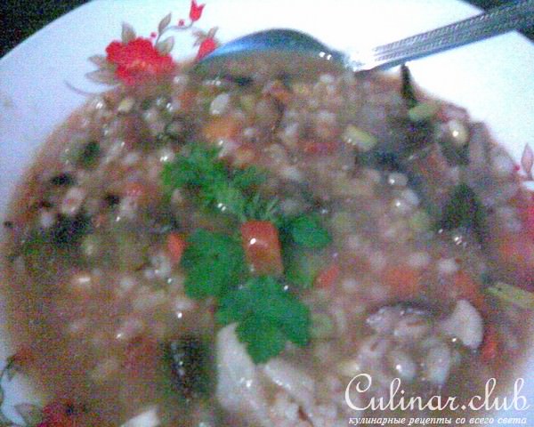 Густой перловый суп с грибами и овощами (постный)