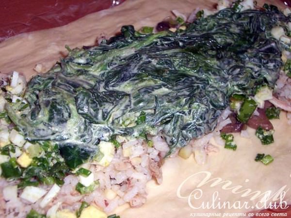 рулет с курицей,шпинатом и грибами